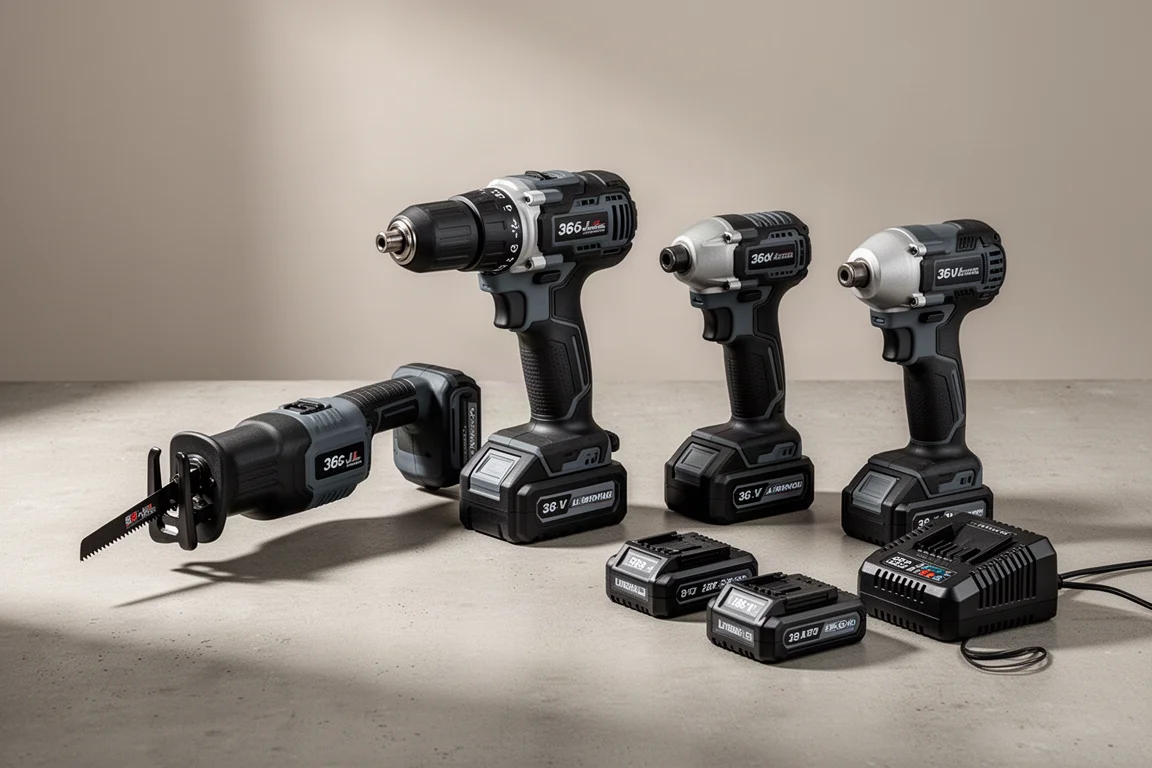 Collection of Metabo HPT cordless power tools on a concrete surface