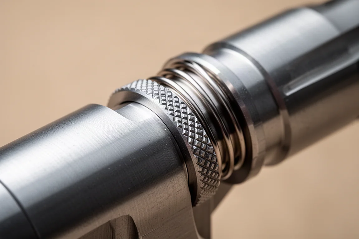 Gros plan sur le mécanisme de la bague à cliquet du corps en aluminium d'un tournevis