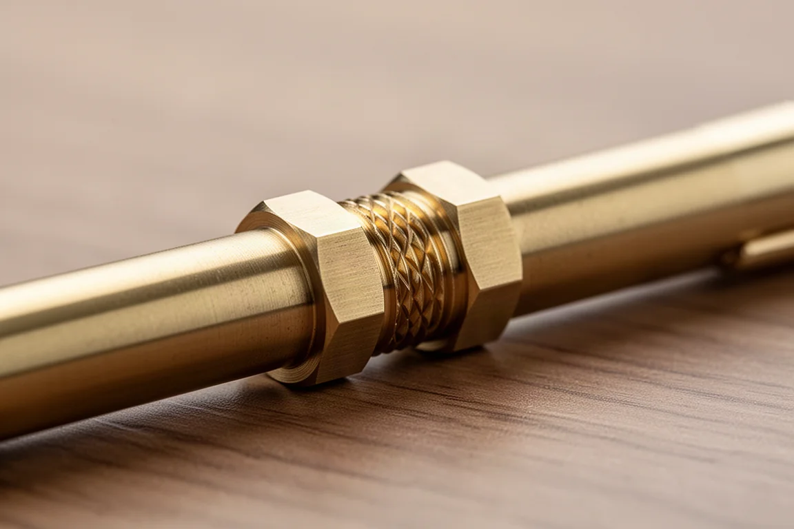 Corps de stylo en laiton avec deux écrous hexagonaux filetés tournés dans des directions opposées