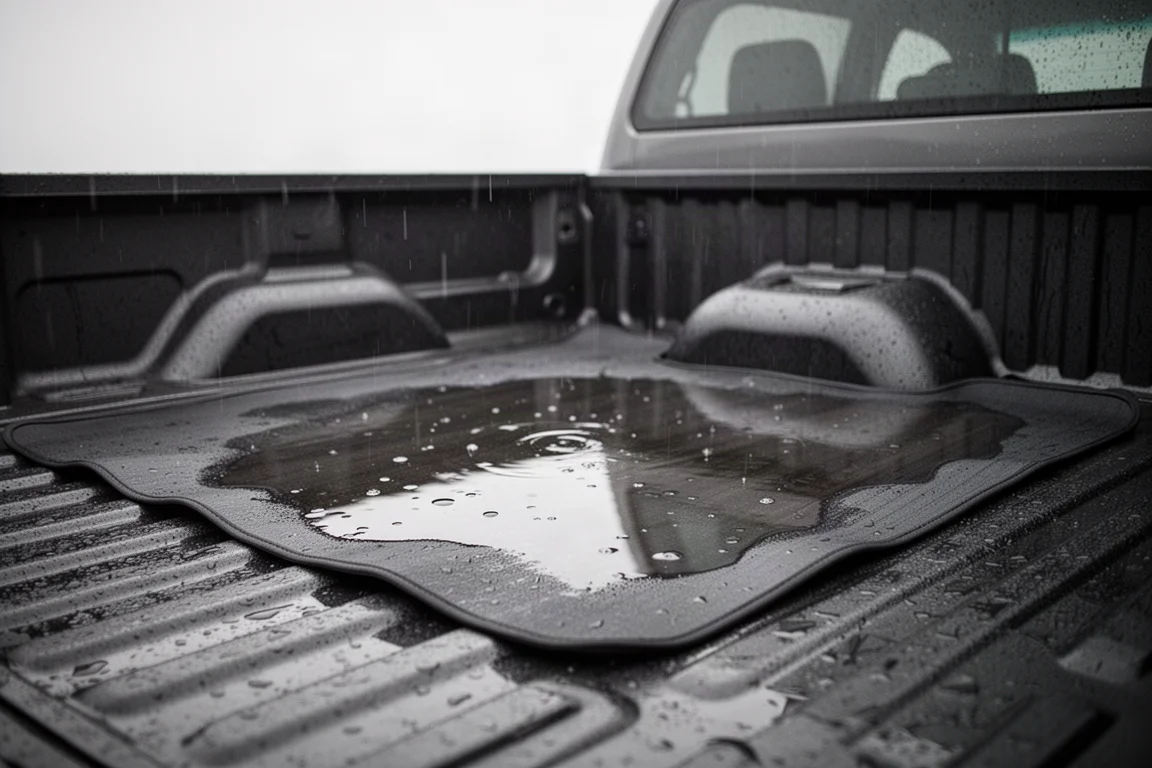 Agua acumulándose en la parte delantera de la caja de una pickup con camastro
