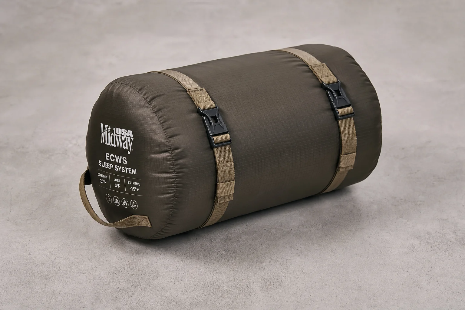 Complete assembled sleep system packed into its stuff sack showing final packed size