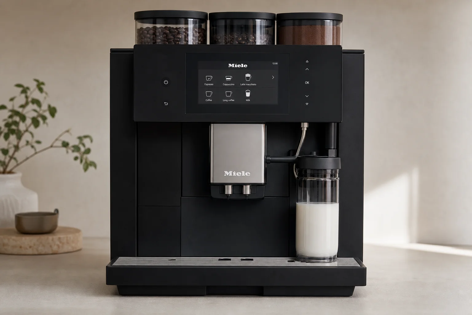 Six bean-to-cup espresso machines arranged in a line showing size progression from compact to large