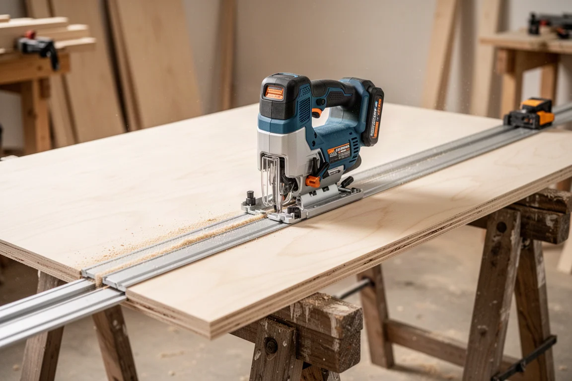 Compacte M12-boormachine schroeft een schroef in een houten stijl