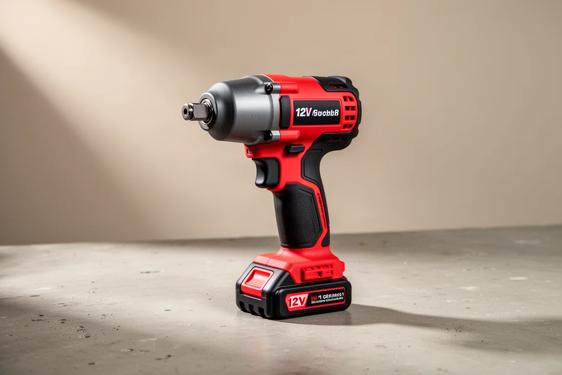 Compact 12V cordless impact wrench on a concrete workshop surface