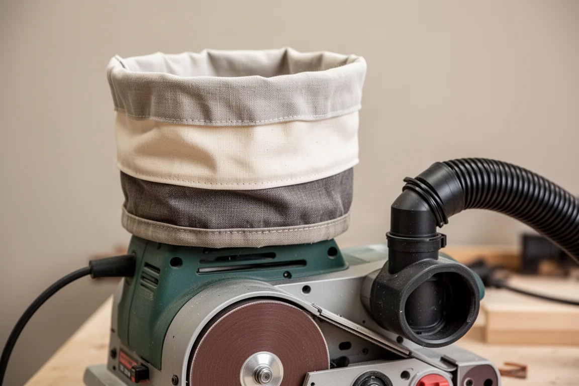 Saco de coleta de poeira multicamadas e adaptador de mangueira de aspirador em uma lixadeira