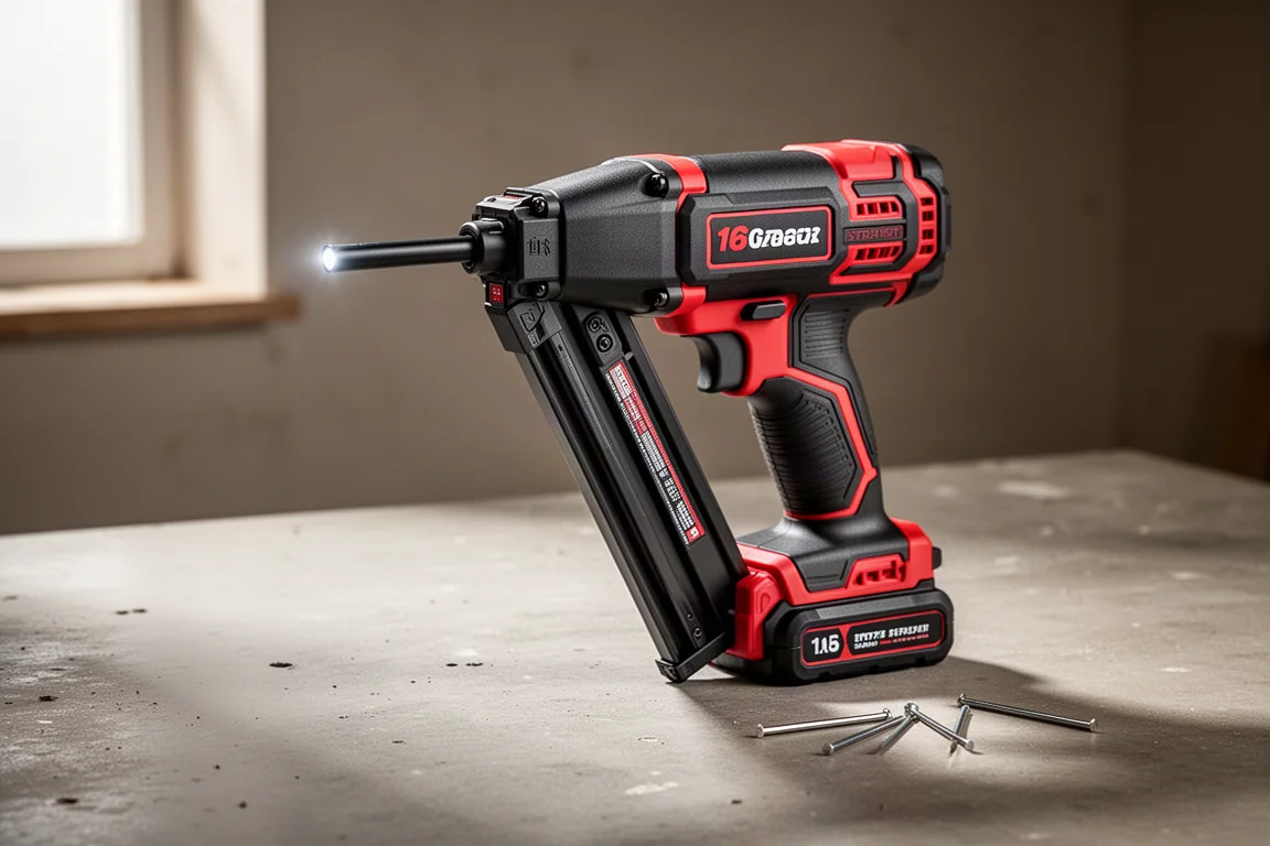 Milwaukee 3020-20 cordless finish nailer on concrete workshop surface