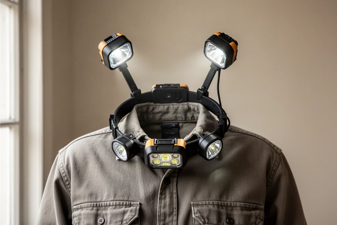 Das Neck Light umgekehrt über einem Hemdkragen getragen, wodurch die Leuchten Richtung Gesicht angehoben werden
