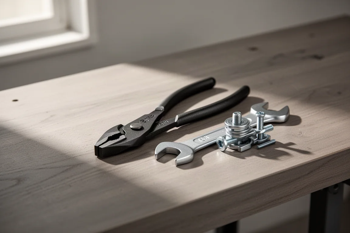 Werkbank-Szene mit Slip Joint Zangen neben anderen Handwerkzeugen