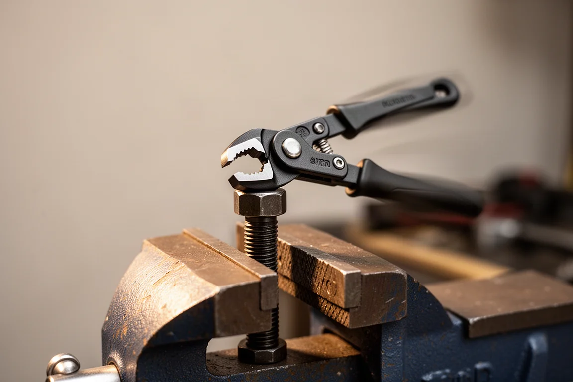 Pliers wrench obracający dużą śrubę ruchem zapadkowym na stole warsztatowym