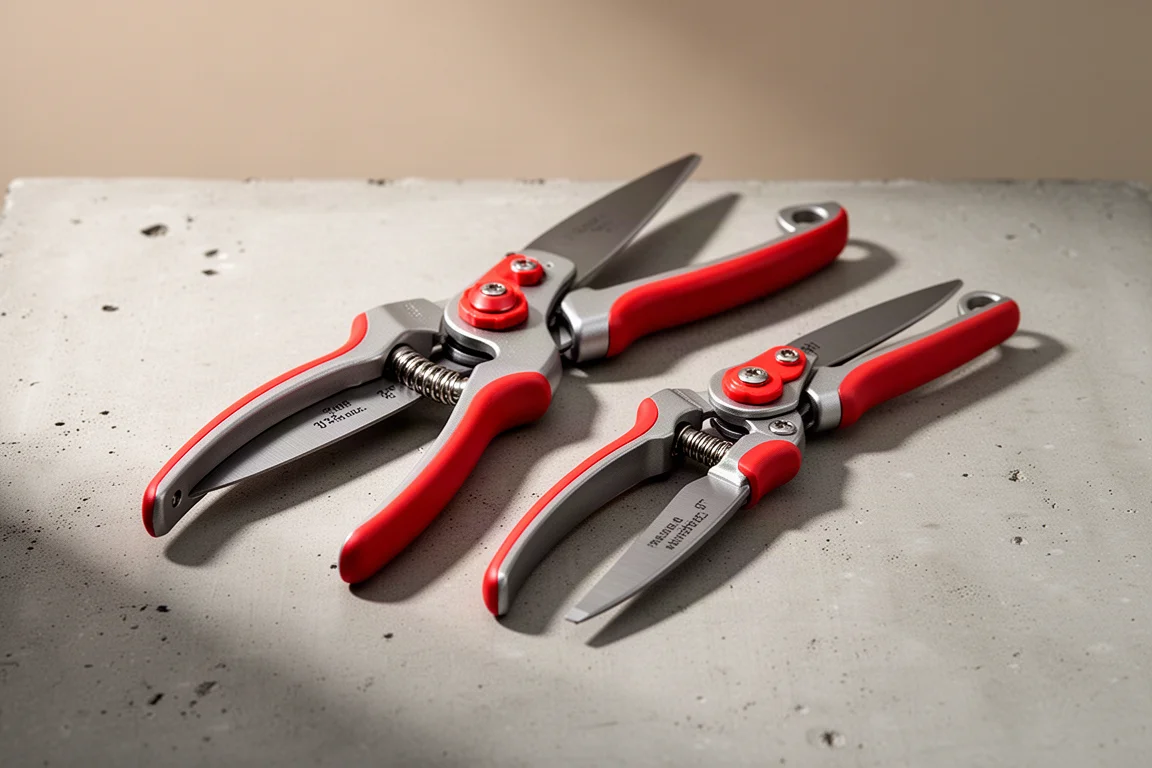 Two Milwaukee hand pruners side by side on a concrete surface