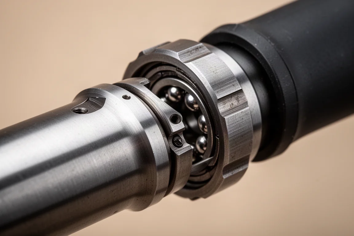 Nahaufnahme des Quick-Lock-Arbor-Mechanismus mit Details zur Kugellager-Verriegelung