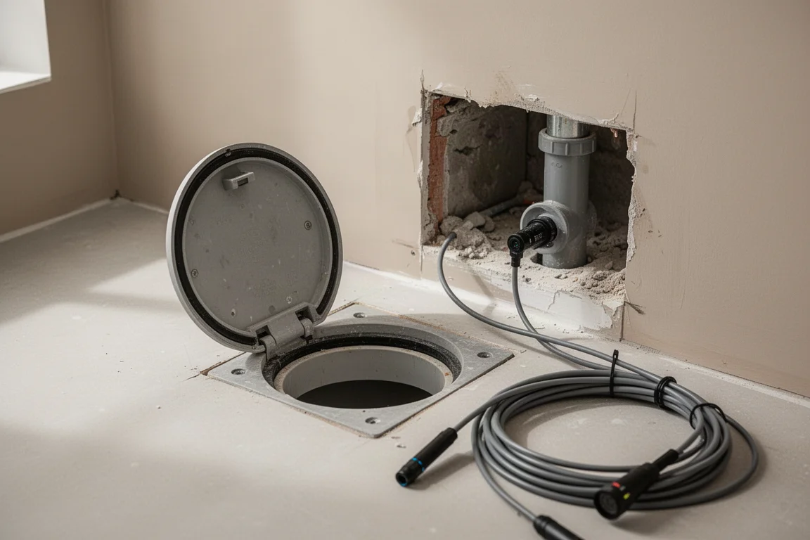 Inspection d'un tuyau de drainage et d'une cavité murale dans un atelier