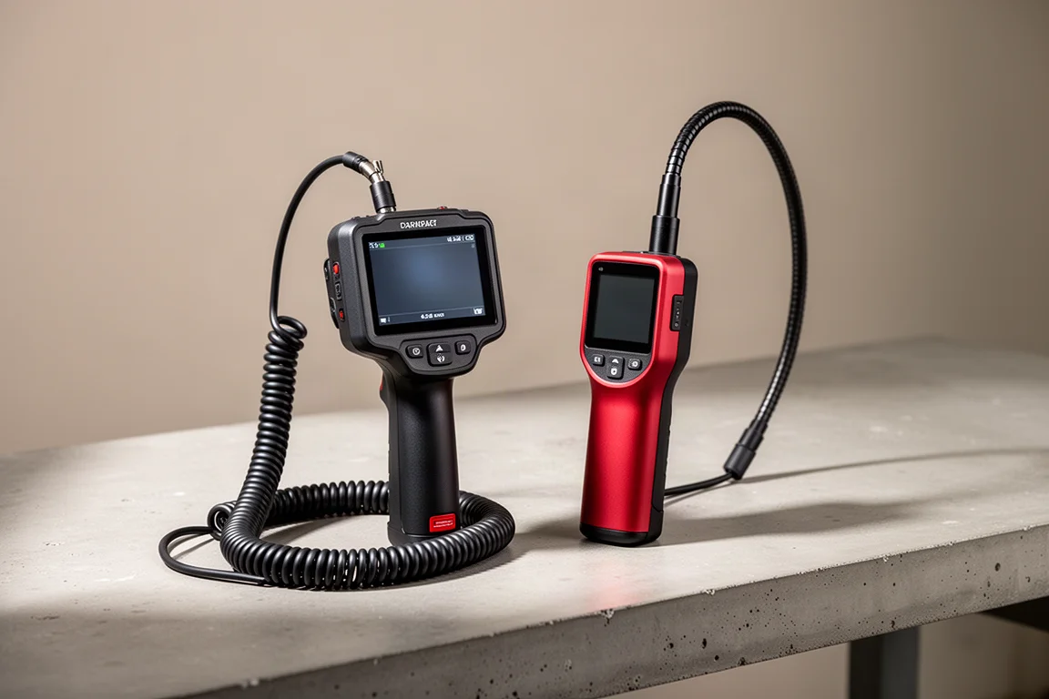 Telecamere di ispezione Milwaukee M12 M-SPECTER 360 e M-SPECTER su un banco di lavoro