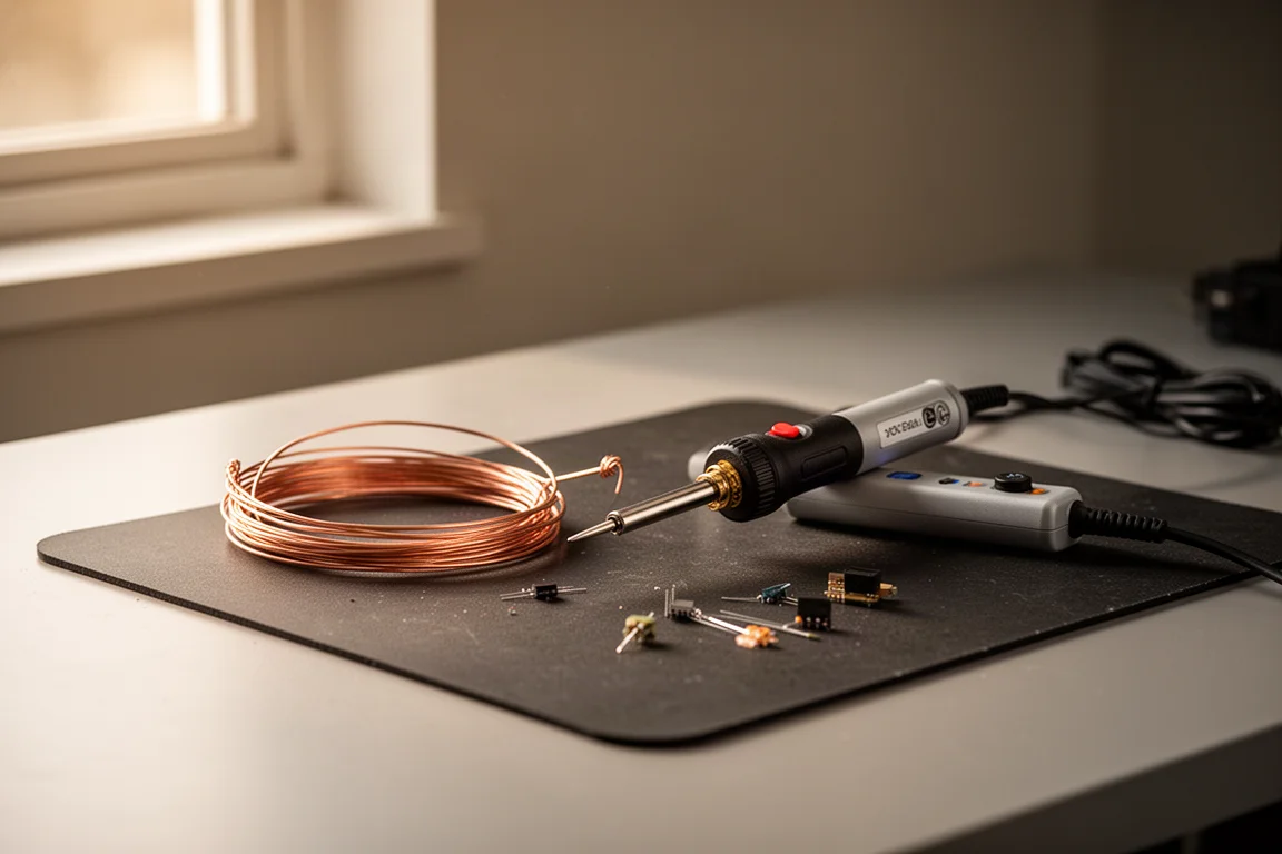 Compacte bandsaag zaagt door metalen buis die in een bankschroef is geklemd