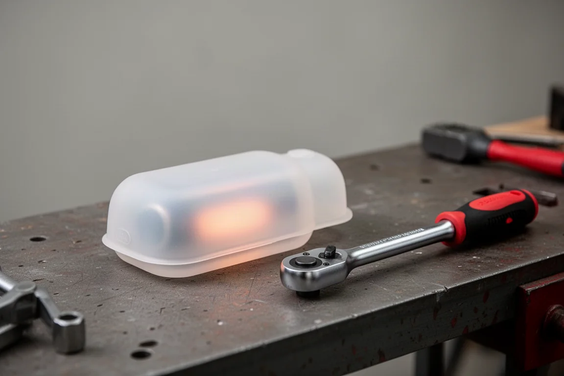 Capa de silicone da cabeça sendo aquecida antes de ser encaixada na cabeça da catraca