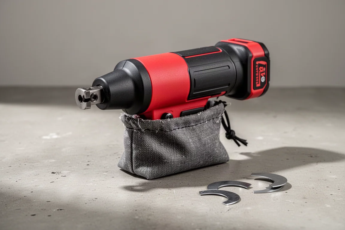Milwaukee M12 FNB16 nibbler with offcut sack on a concrete surface