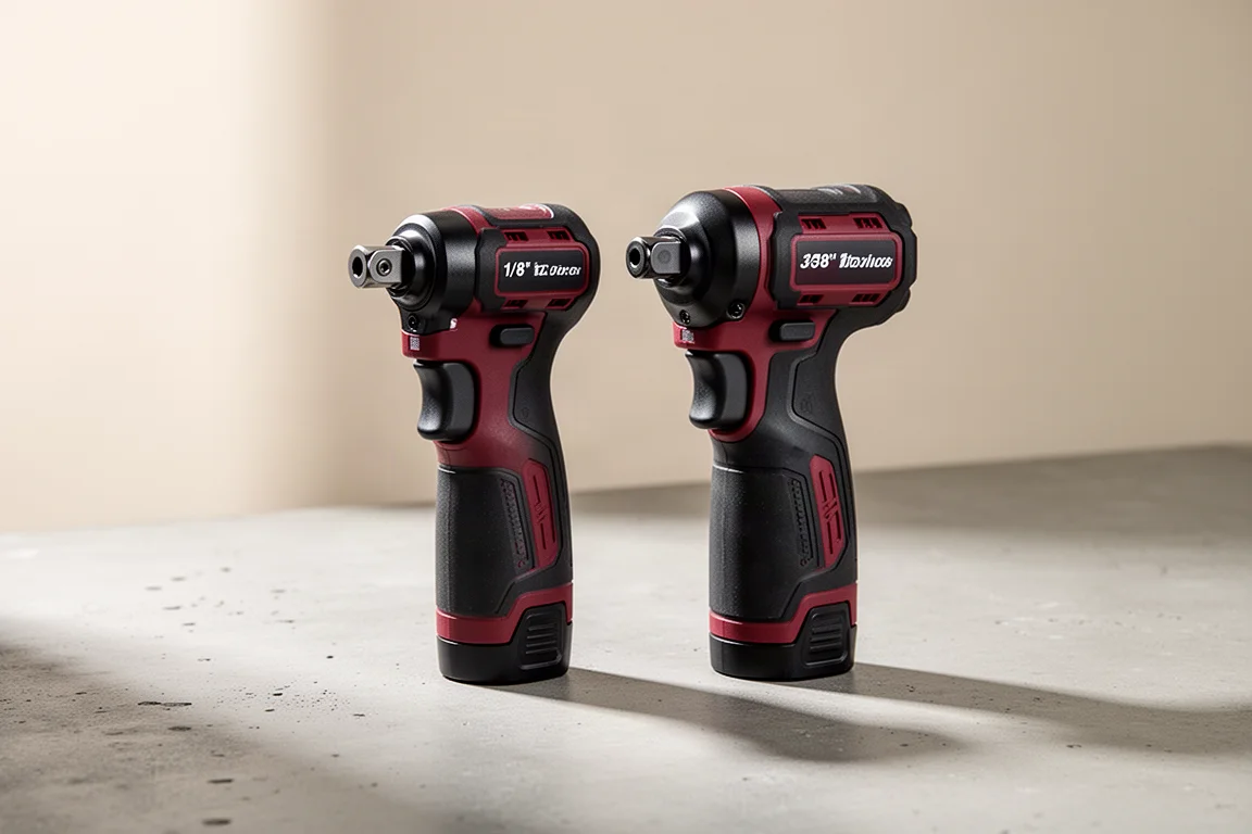 Clés à cliquet sans fil Milwaukee M12 Fuel de 1/4 de pouce et 3/8 de pouce sur une surface en béton