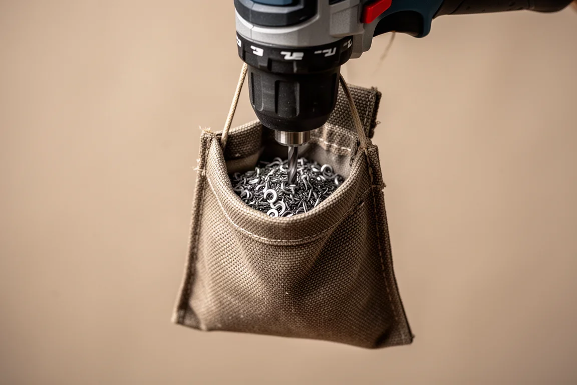 Stoffsammelbeutel an einem Nibbler, der sich mit scharfen Metallspänen füllt