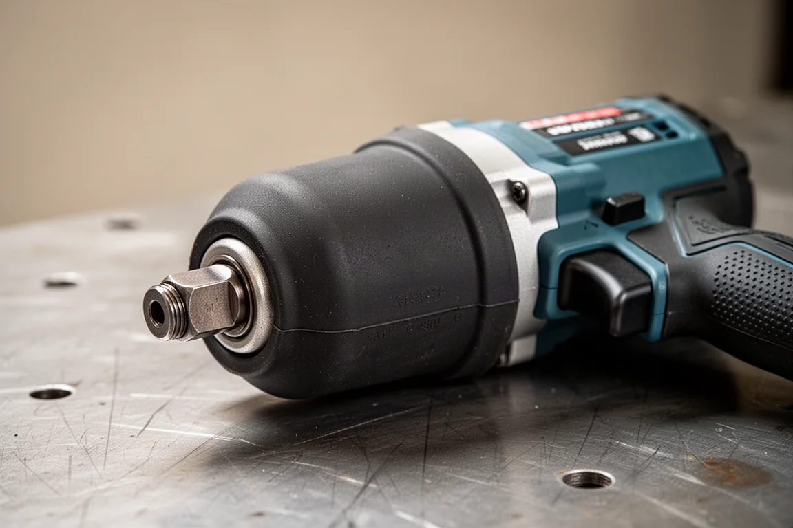 Schutzgummihaube, die über den Kopf einer kompakten Impact Wrench gezogen wurde