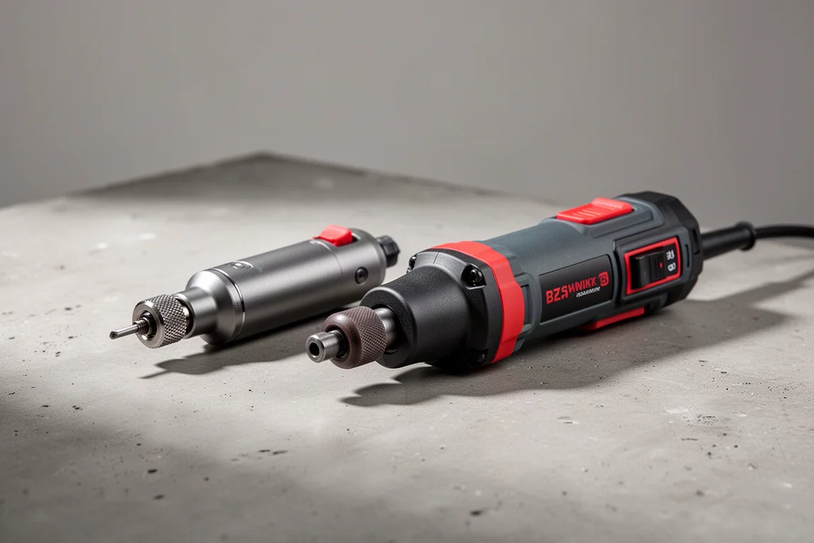 Milwaukee M12 Rotary Tool and M12 Die Grinder side by side on concrete