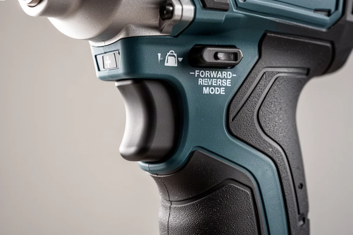 Detailaufnahme von Auslöser und Modusschalter eines Schlagschraubers