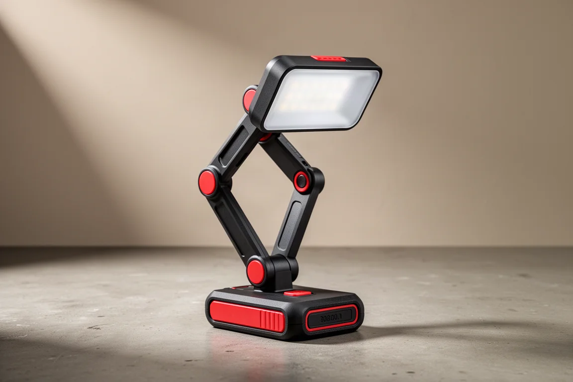 Milwaukee M12 Underbody Light 2126 work light with articulated arm on concrete floor