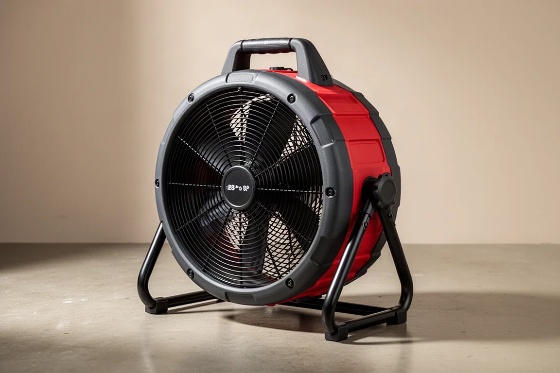 Milwaukee M18 18-inch jobsite fan on a concrete surface