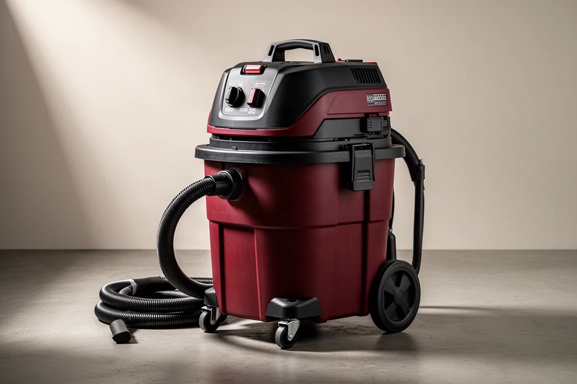 Milwaukee M18 9-gallon dust extractor with hose on a concrete surface