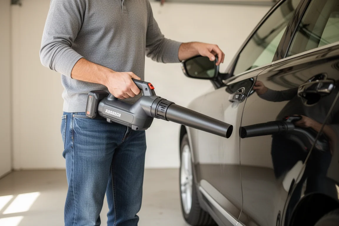 Blower usándose con una mano cerca de un coche a una distancia cómoda del brazo