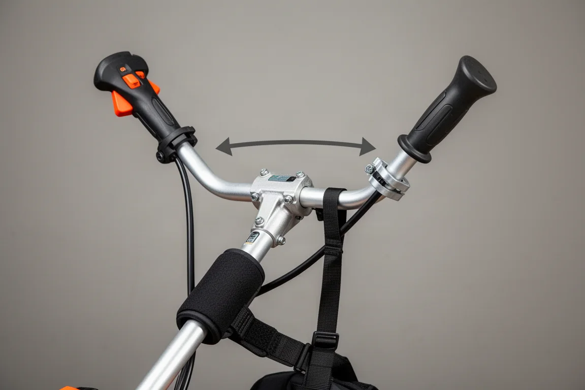 Manubrio regolabile in stile bici e cuscinetto laterale per l'imbragatura sull'albero di un decespugliatore