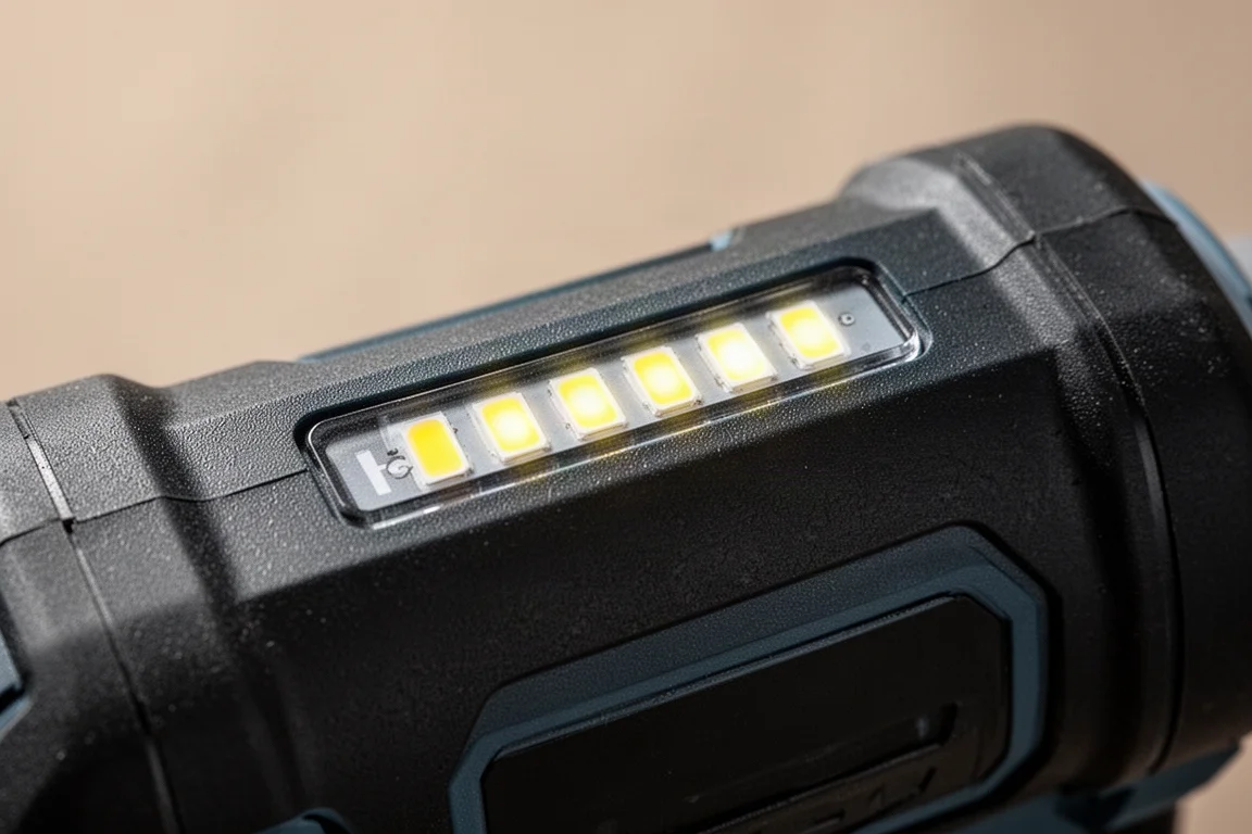 Close-up van een brandstofmeter-display met de resterende acculading