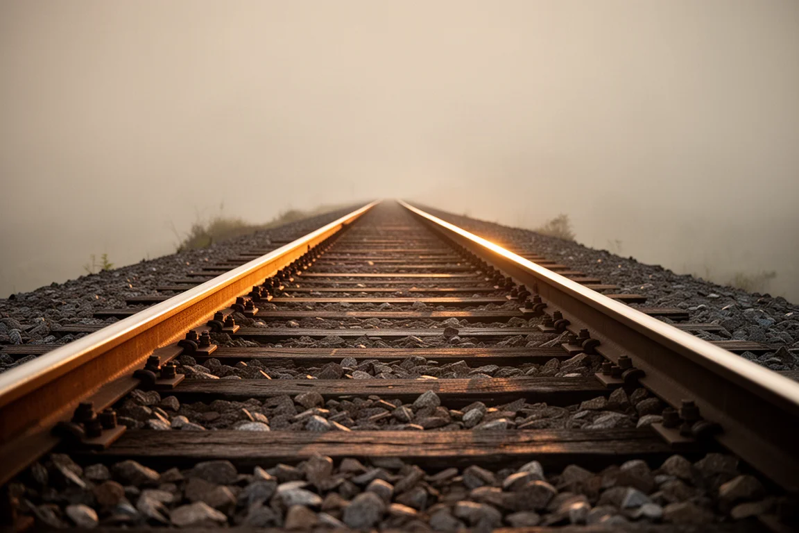 Vías de tren que se extienden a lo lejos a la hora dorada