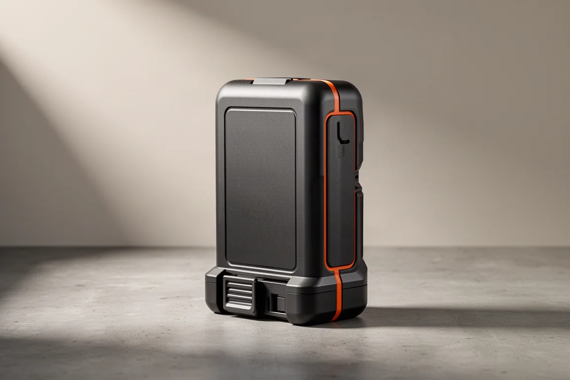 Pacchetto batteria compatto per utensili elettrici a batteria appoggiato su una superficie in cemento