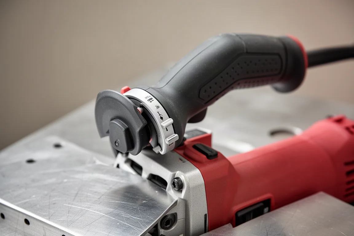 Adjustable top handle rotated to a different angle on an angle grinder body