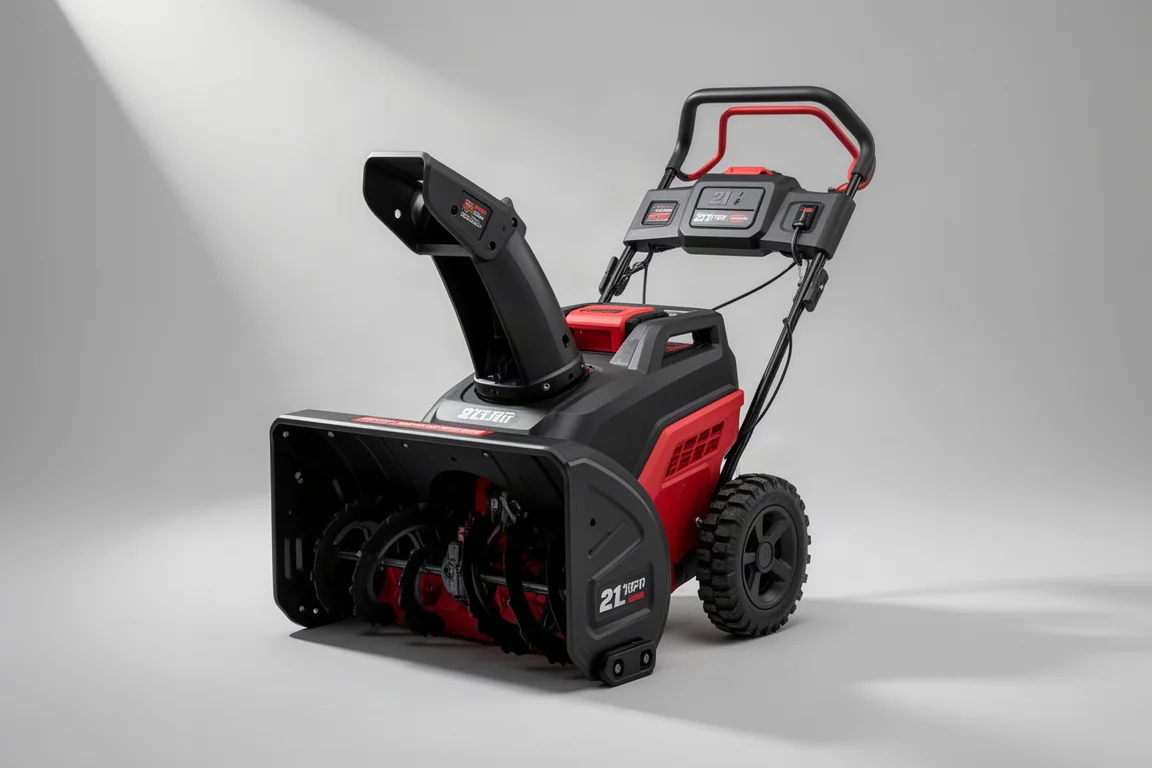 Soffianeve Milwaukee M18 FUEL dual battery da 21 pollici su uno sfondo neutro da studio