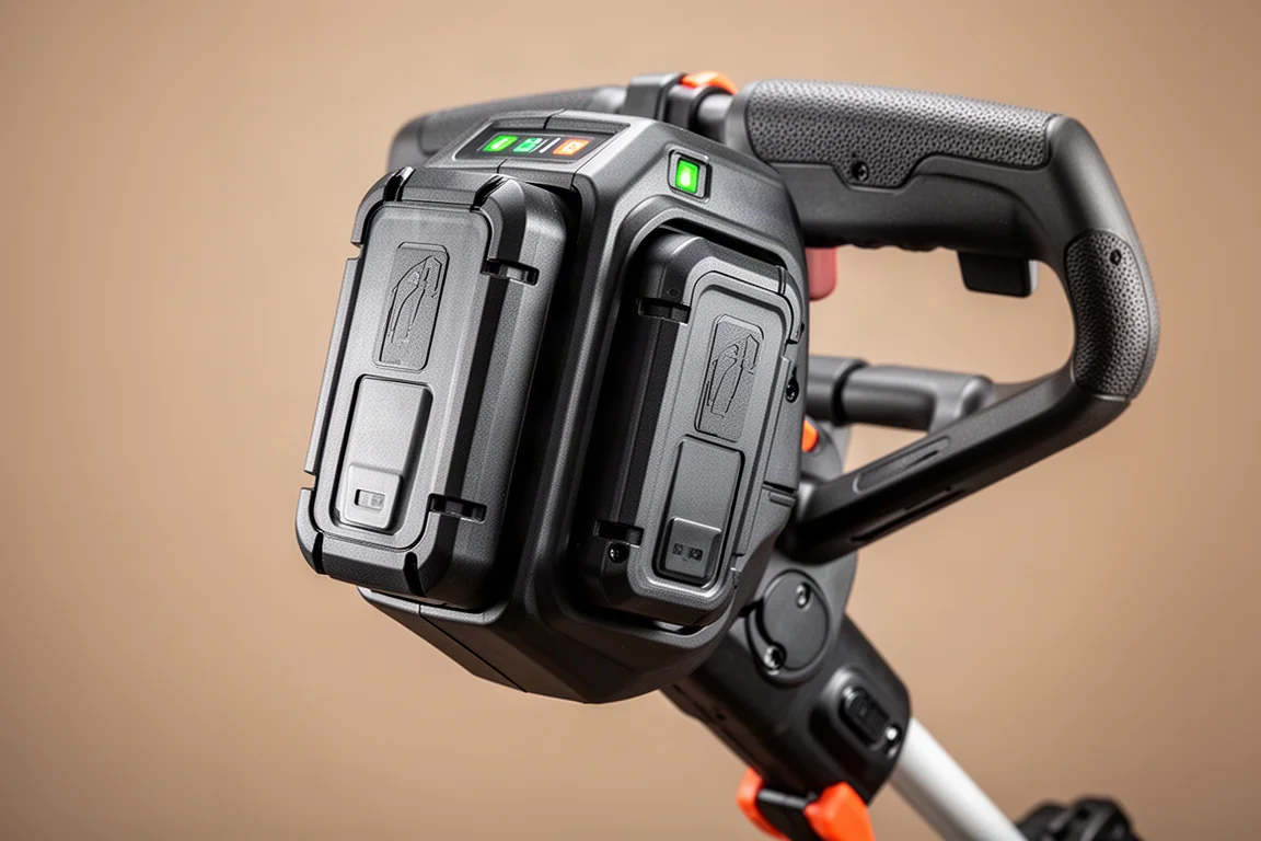 Close-up of a dual battery bay with two battery packs locked in place