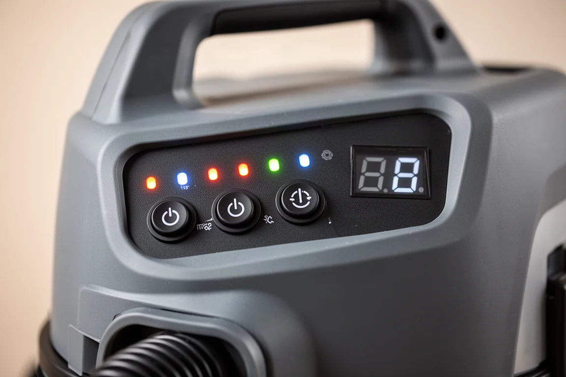 Panneau de commande de l'aspirateur à poussière avec voyants LED et boutons de réglage