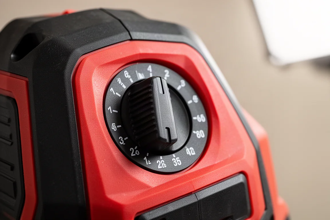 Variable speed dial on the body of a track saw