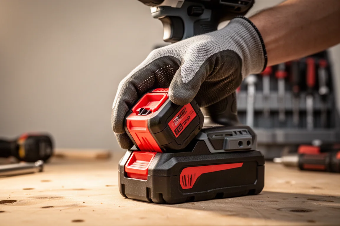 Un tecnico inserisce una batteria M18 rossa in un utensile