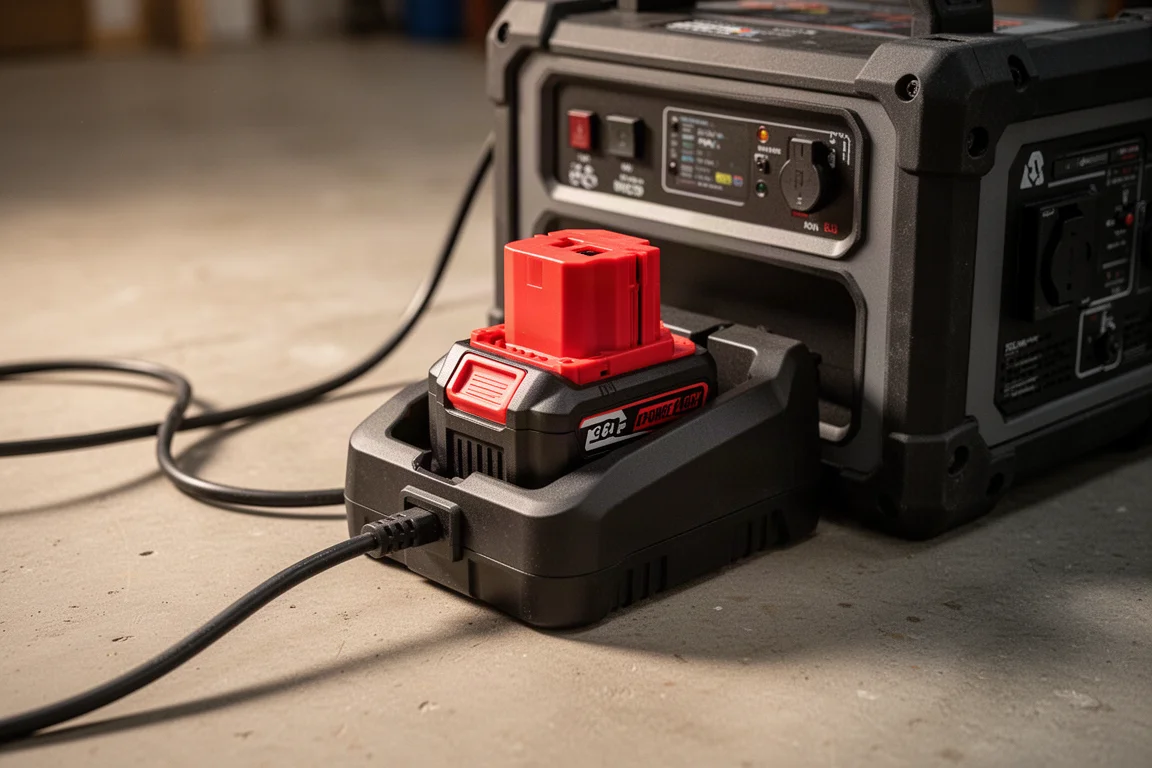 Un contracto che carica un pacco batteria vicino a una stazione di alimentazione