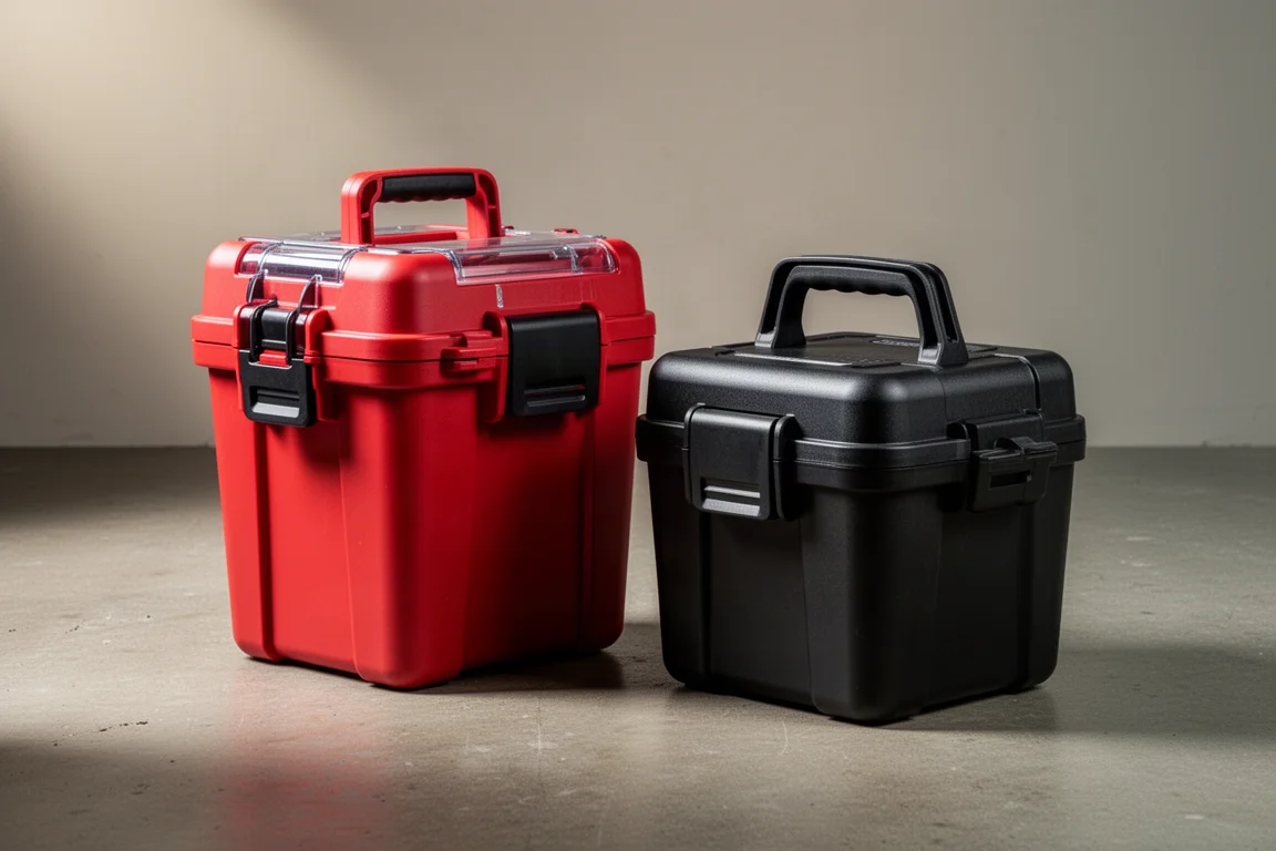Two Milwaukee briefcase-style cordless wet/dry vacuums side by side on concrete