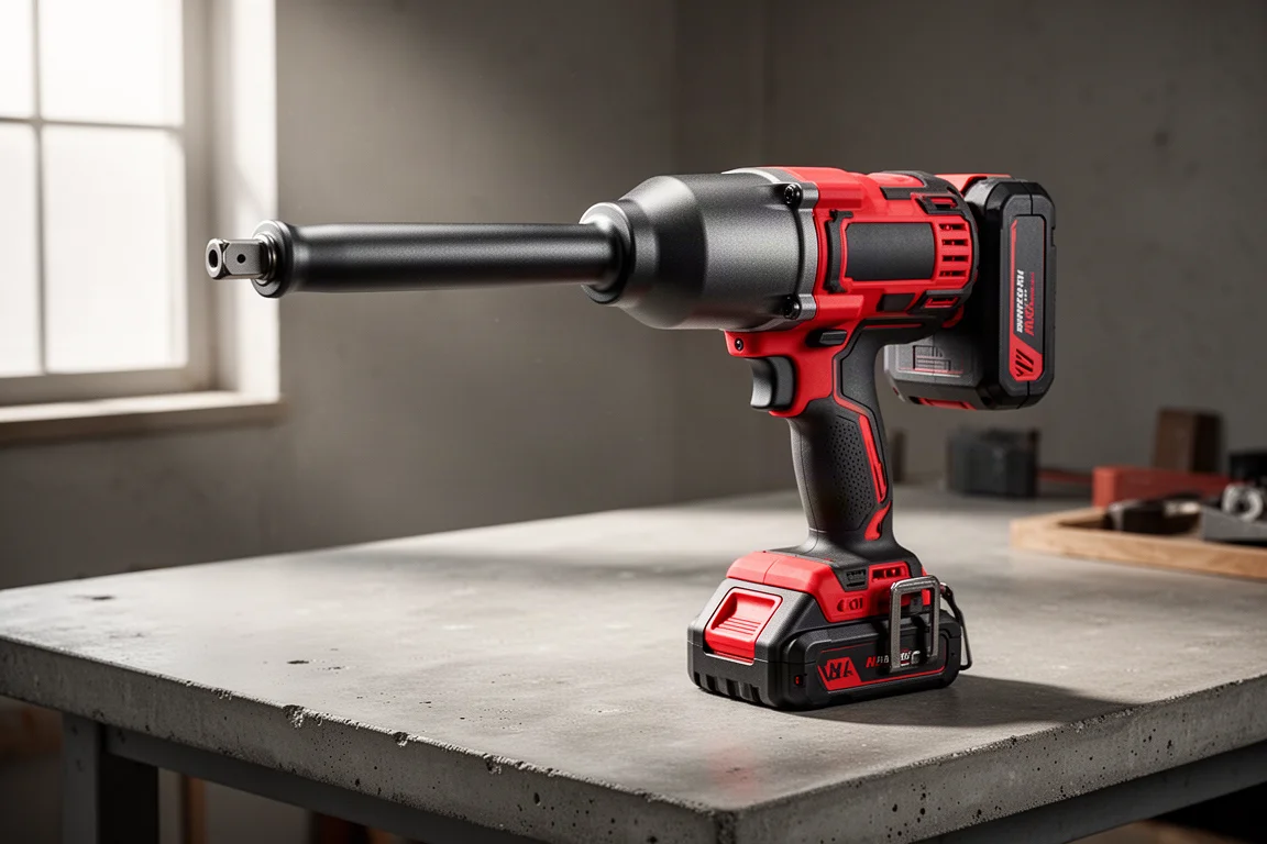 Avvitatore ad impulsi Milwaukee M28 senza filo full-size su una panca officina