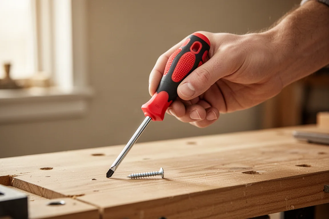 Schraubendrehergriff in einer Hand in natürlichem Arbeitswinkel gehalten