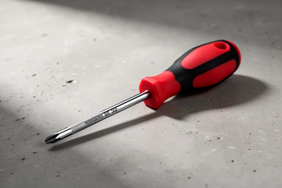 Cacciavite Milwaukee MT202 rosso e nero su una superficie di cemento in officina