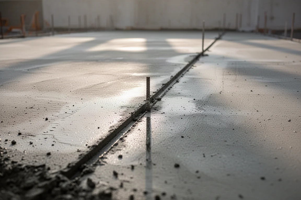 Ouvrant coupant un joint de retrait dans une dalle de béton fraîchement coulée