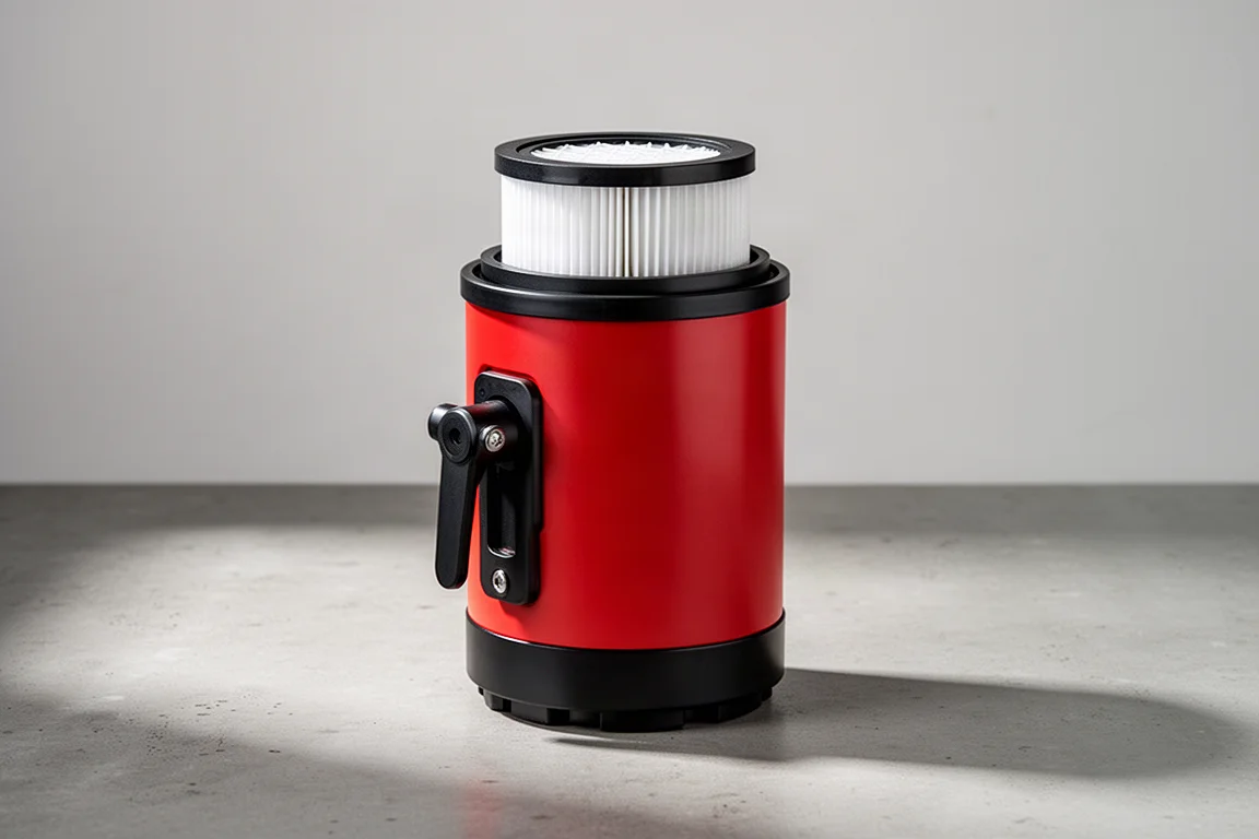 Aspiratore per bagnato e asciutto Milwaukee M18 Fuel Nexus con separatore di detriti e moduli di pulizia del filtro su pavimento in cemento