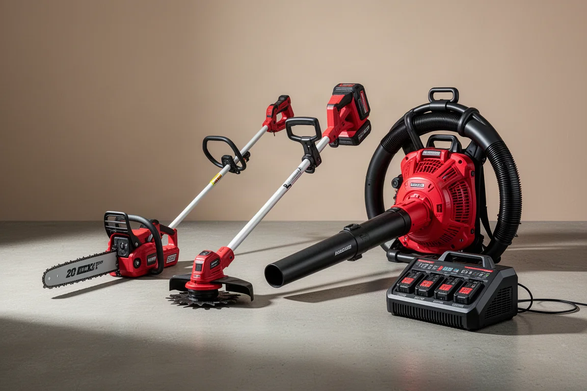 Linea completa di attrezzature Milwaukee per esterni con motosega, decespugliatore, soffiatore e caricatore
