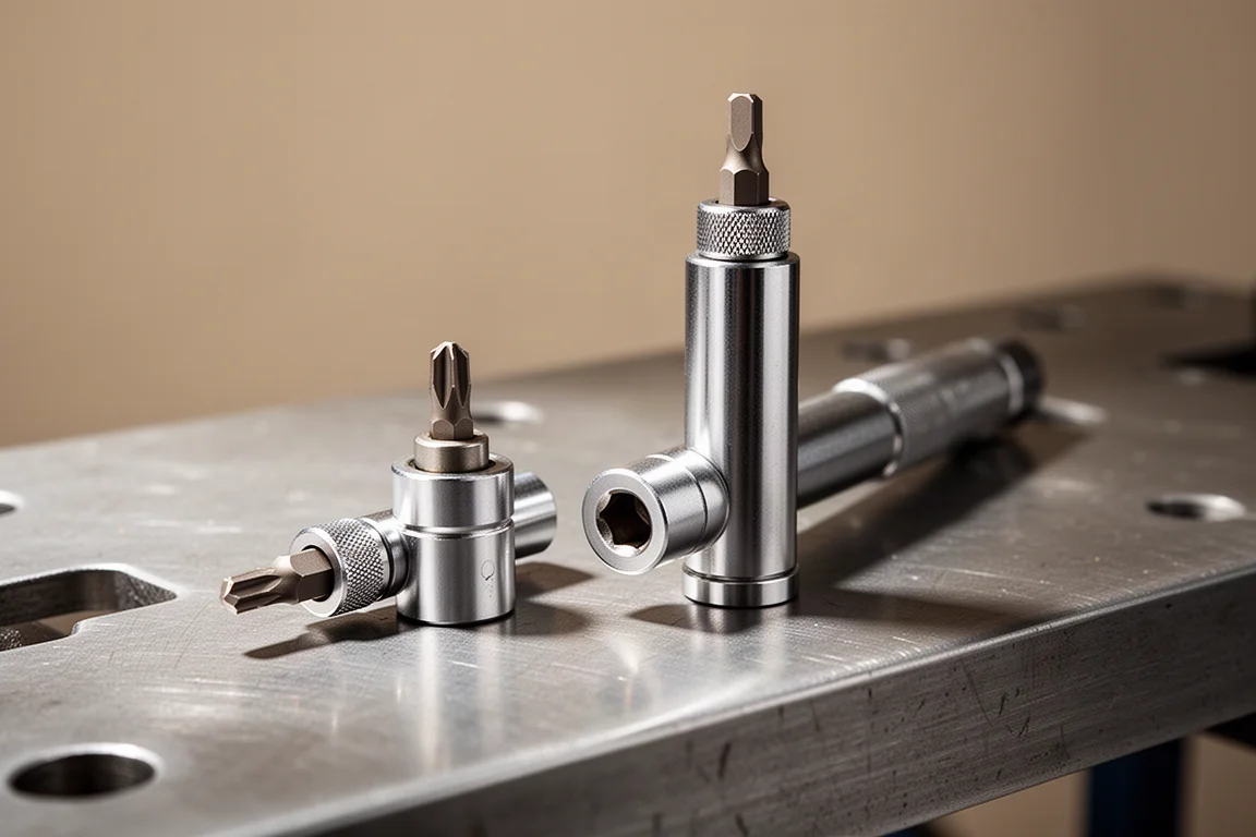 Kurzer flacher Magnet-Bithalter neben einem Standardhalter zum Vergleich