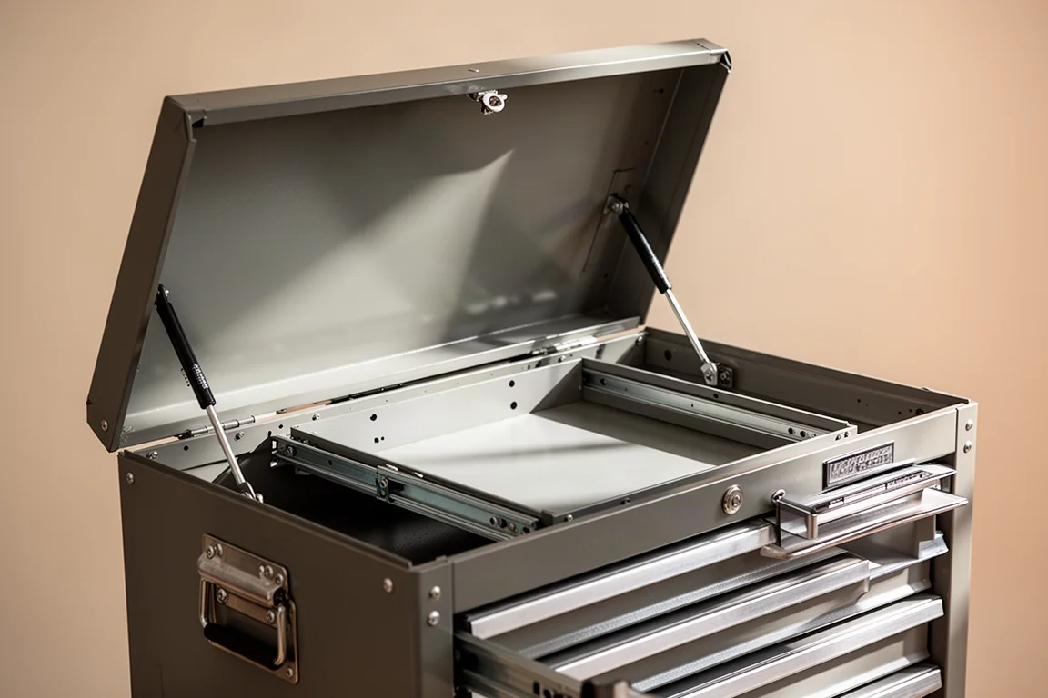 Interno aperto del carrello portautensili con vano di archiviazione profondo