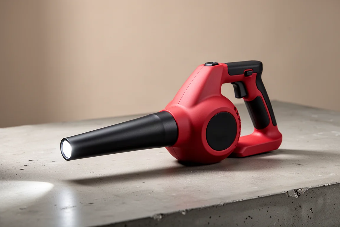 Milwaukee Precision Blower handheld cordless tool on a concrete workshop surface